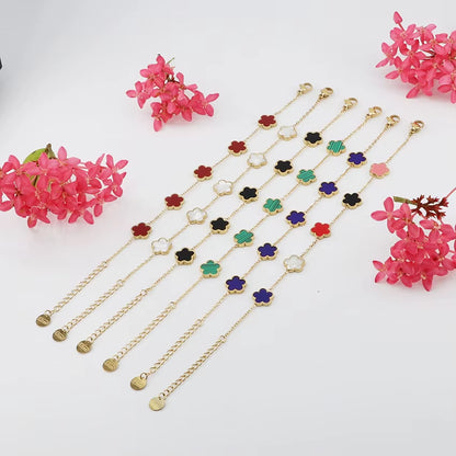Tarnish Free Waterproof 18K Gold Plated Stainless Steel Five-Leaf Clover Shell Adjustable Women Fashion Jewelry Bracelets