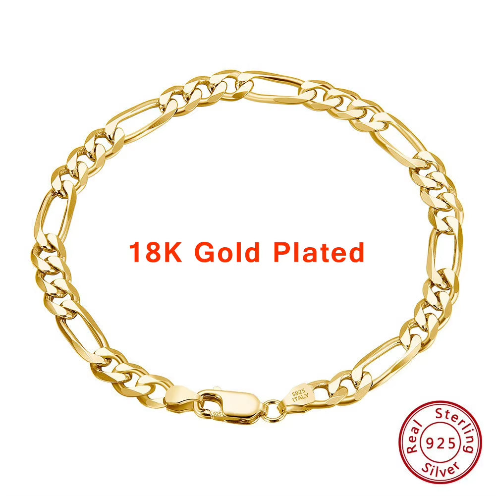 RINNTIN SB66 925 Sterling Silver Jewelry Figaro Chain Bracelet Multiple Width Chunky Bracelets Cuban Link Bracelet for Women Men