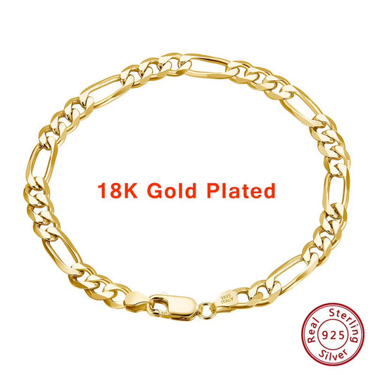 RINNTIN SB66 925 Sterling Silver Jewelry Figaro Chain Bracelet Multiple Width Chunky Bracelets Cuban Link Bracelet for Women Men