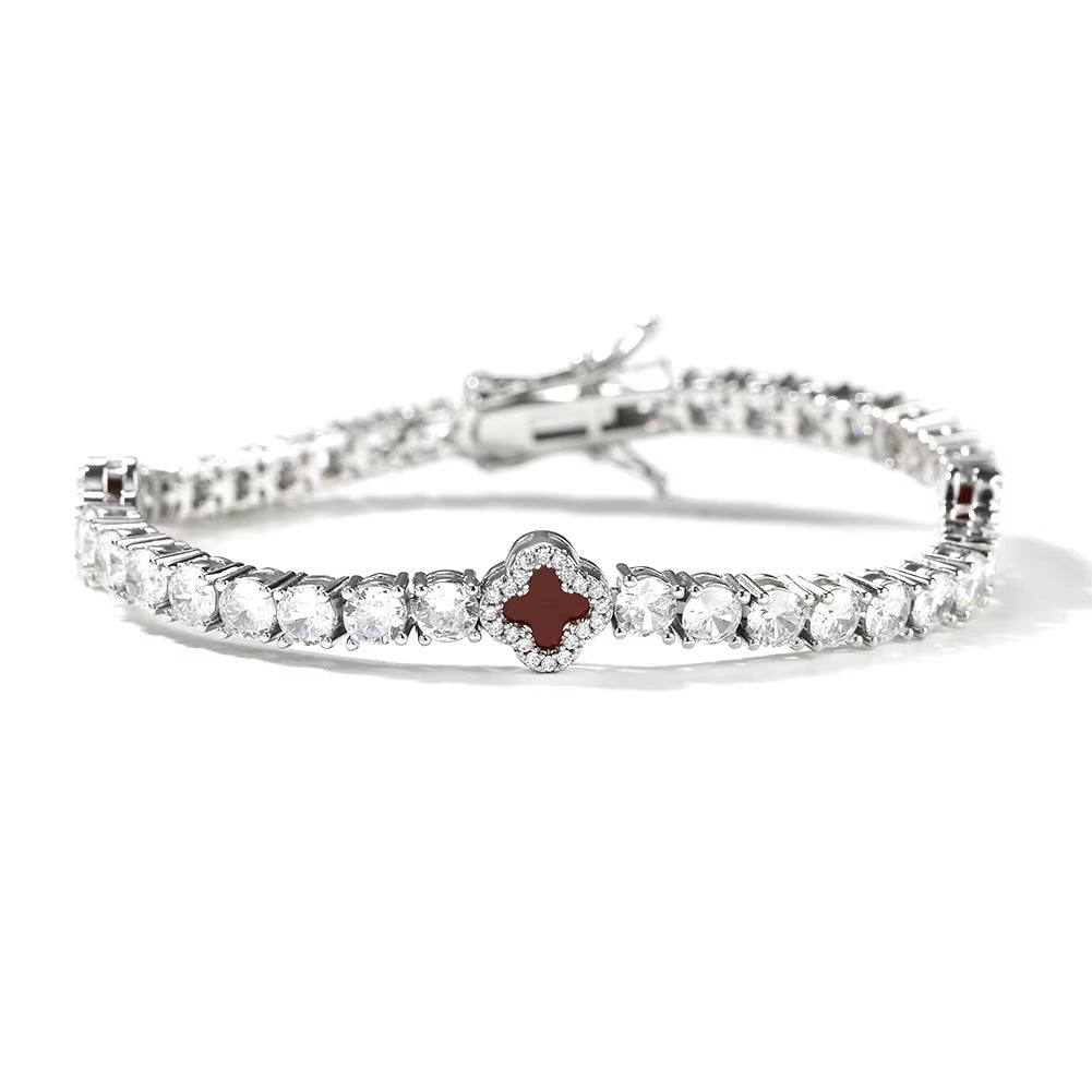 UWIN Mini Pink Clover Tennis Necklace Gold Plated 4 Leaf Clover 4Mm Iced Out Tennis Chain Necklace Fashion Jewelry