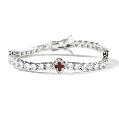 UWIN Mini Pink Clover Tennis Necklace Gold Plated 4 Leaf Clover 4Mm Iced Out Tennis Chain Necklace Fashion Jewelry