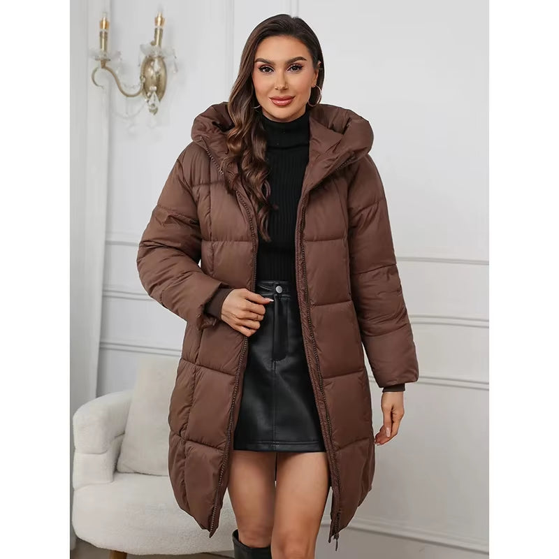 Women Winter Thicken down Cotton Jacket 2025 New Women Long Cotton Padded Jacket Women Loose Hooded Parkas Coat Women Outwear