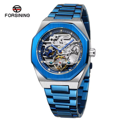 Good Quality Skeleton Style Brushed Case PVD Plating Luxury Stainless Steel Band Fully Automatic Mechanical Watch Custom Logo