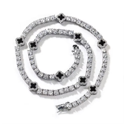 UWIN Mini Pink Clover Tennis Necklace Gold Plated 4 Leaf Clover 4Mm Iced Out Tennis Chain Necklace Fashion Jewelry