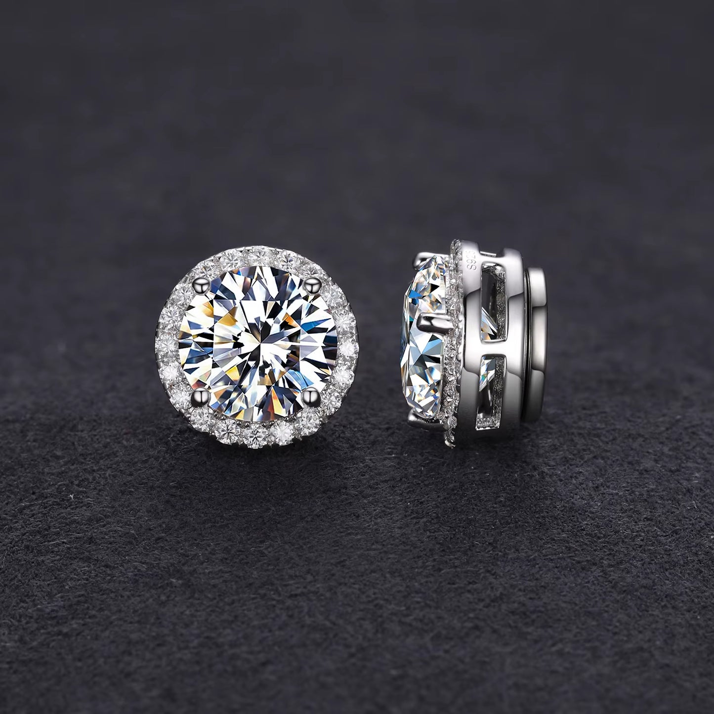 Pass Diamond Tester 5Mm 6.5Mm 8Mm Moissanite Magnetic Earrings 925 Sterling Silver Mossanite Diamond Halo Stud Earrings for Men