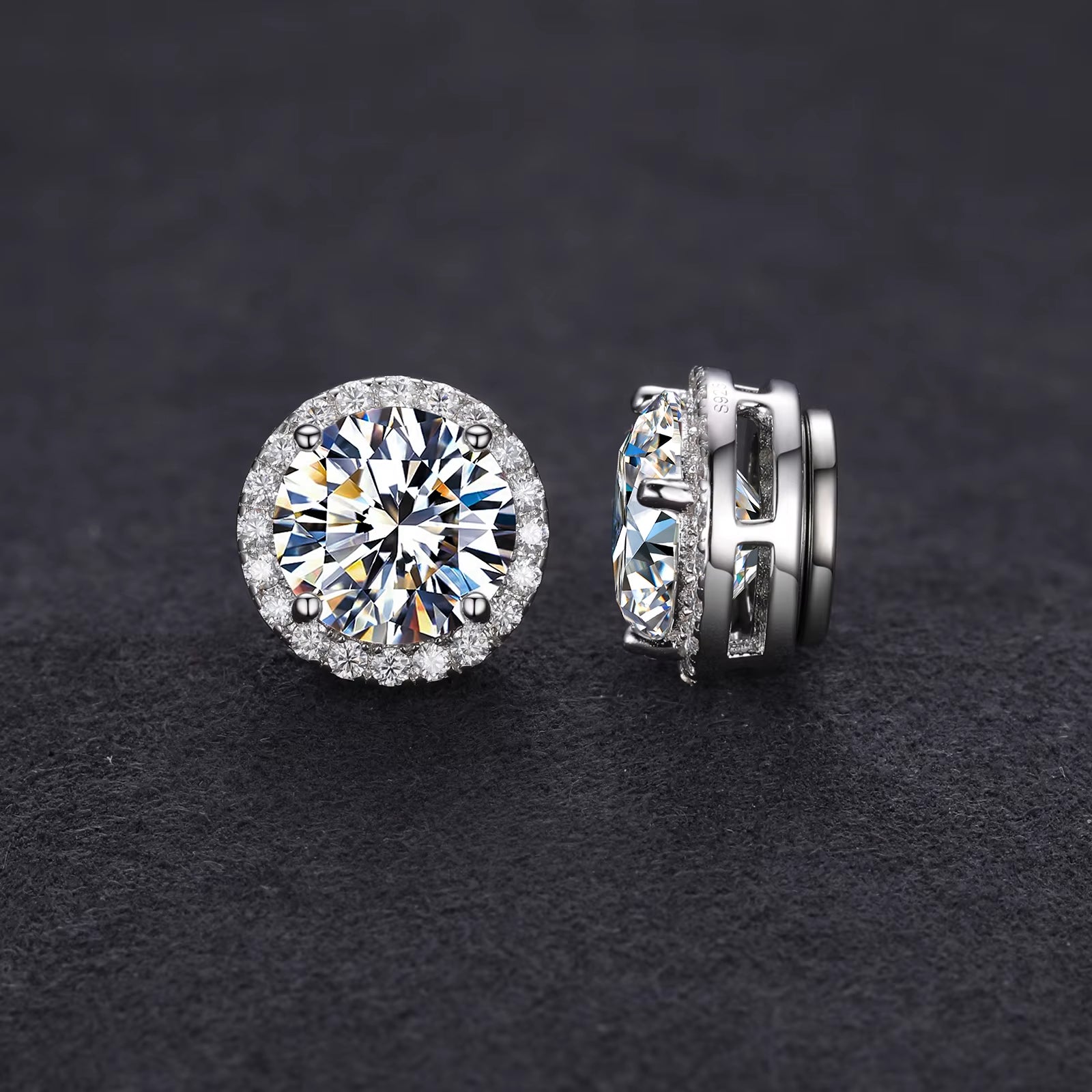 Pass Diamond Tester 5Mm 6.5Mm 8Mm Moissanite Magnetic Earrings 925 Sterling Silver Mossanite Diamond Halo Stud Earrings for Men