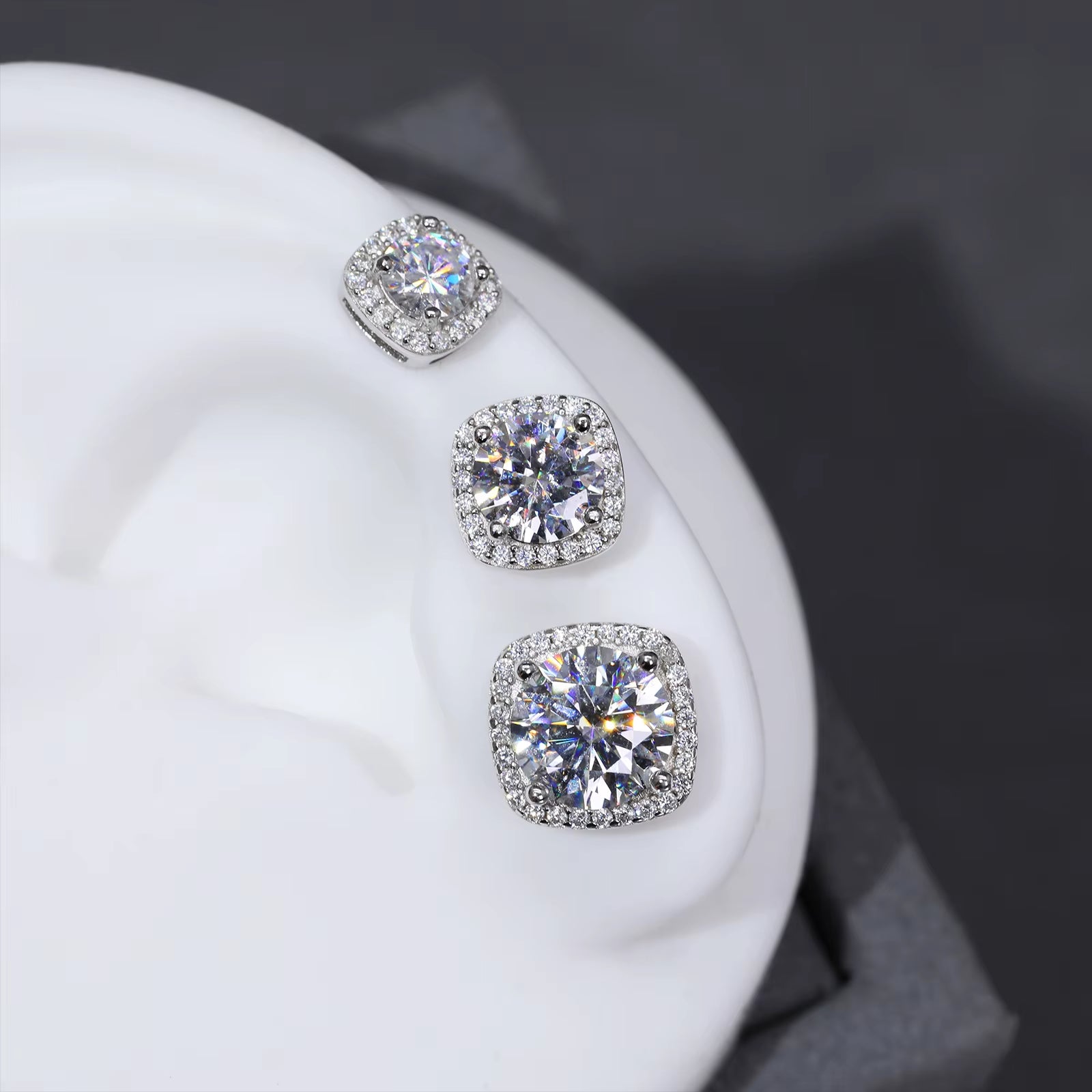 Pass Diamond Tester 5Mm 6.5Mm 8Mm Moissanite Magnetic Earrings 925 Sterling Silver Mossanite Diamond Halo Stud Earrings for Men