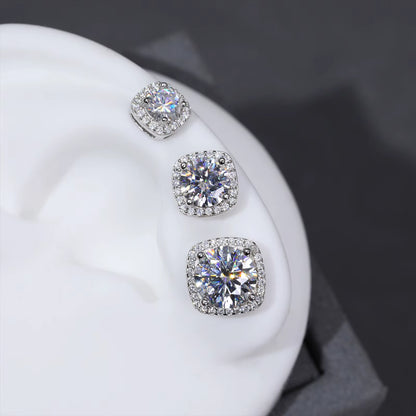 Pass Diamond Tester 5Mm 6.5Mm 8Mm Moissanite Magnetic Earrings 925 Sterling Silver Mossanite Diamond Halo Stud Earrings for Men