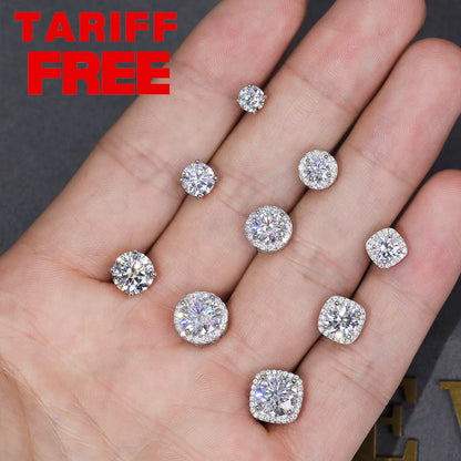 Pass Diamond Tester 5Mm 6.5Mm 8Mm Moissanite Magnetic Earrings 925 Sterling Silver Mossanite Diamond Halo Stud Earrings for Men