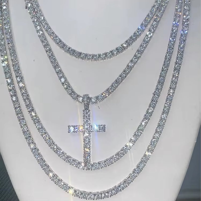 Wholesale Price 925 Sterling Silver Necklace 2Mm-6.5Mm Wide 5A CZ Diamond Tennis Chain Jewelry