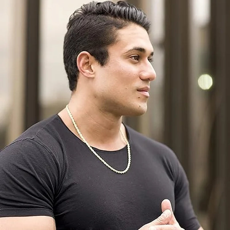 5Mm Rope Chain Necklace 24K Real Gold Plated- Women and Men (36 Inches)