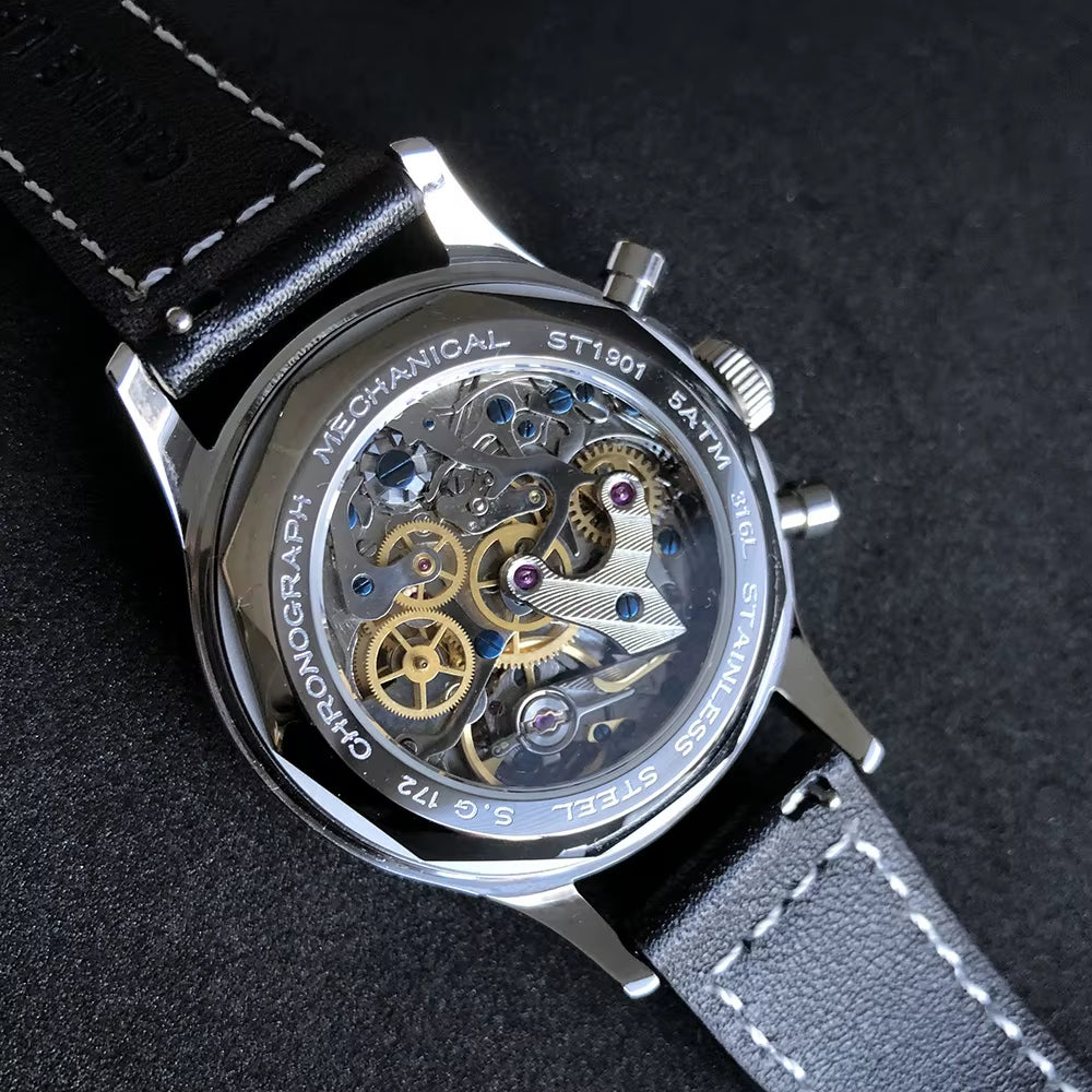 Rts Stock Drop Ship Luxury 5Atm Panda Eyes 1963 Seagull St1901 Chronograph Automatic Mechanical Movement Watch Man for Sale