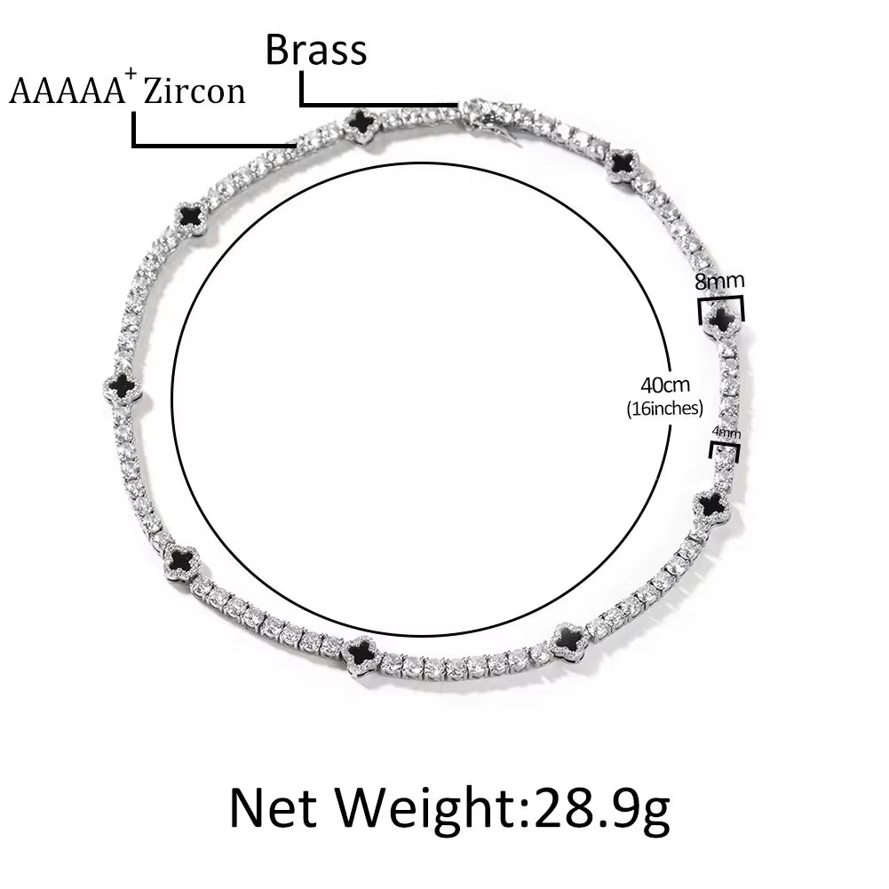 UWIN Mini Pink Clover Tennis Necklace Gold Plated 4 Leaf Clover 4Mm Iced Out Tennis Chain Necklace Fashion Jewelry