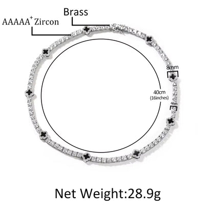 UWIN Mini Pink Clover Tennis Necklace Gold Plated 4 Leaf Clover 4Mm Iced Out Tennis Chain Necklace Fashion Jewelry