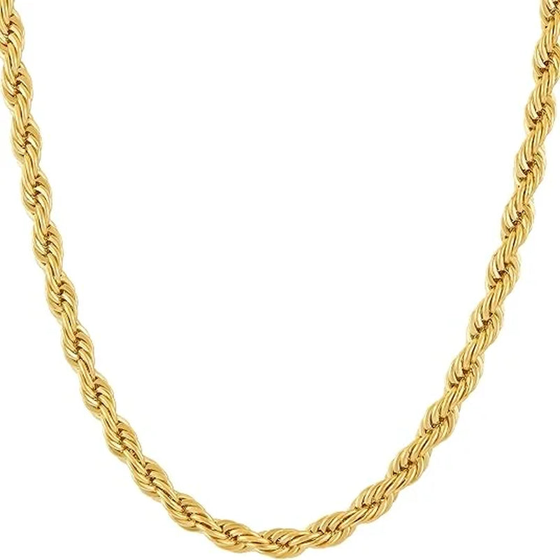 5Mm Rope Chain Necklace 24K Real Gold Plated- Women and Men (36 Inches)
