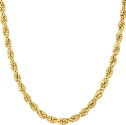 5Mm Rope Chain Necklace 24K Real Gold Plated- Women and Men (36 Inches)