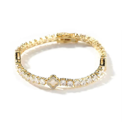 UWIN Mini Pink Clover Tennis Necklace Gold Plated 4 Leaf Clover 4Mm Iced Out Tennis Chain Necklace Fashion Jewelry