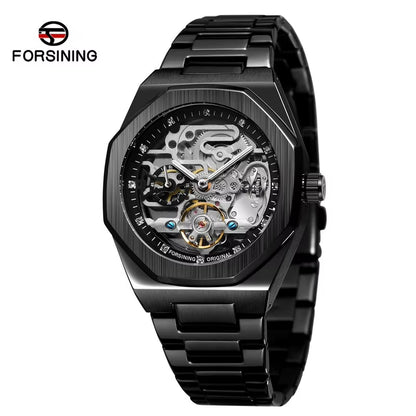 Good Quality Skeleton Style Brushed Case PVD Plating Luxury Stainless Steel Band Fully Automatic Mechanical Watch Custom Logo
