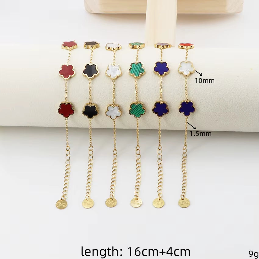 Tarnish Free Waterproof 18K Gold Plated Stainless Steel Five-Leaf Clover Shell Adjustable Women Fashion Jewelry Bracelets
