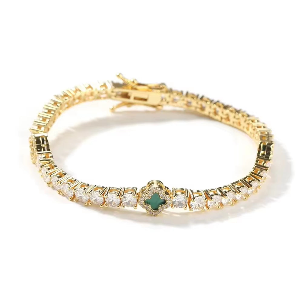 UWIN Mini Pink Clover Tennis Necklace Gold Plated 4 Leaf Clover 4Mm Iced Out Tennis Chain Necklace Fashion Jewelry