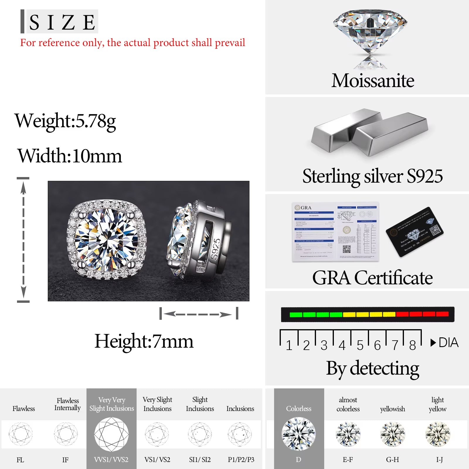 Pass Diamond Tester 5Mm 6.5Mm 8Mm Moissanite Magnetic Earrings 925 Sterling Silver Mossanite Diamond Halo Stud Earrings for Men