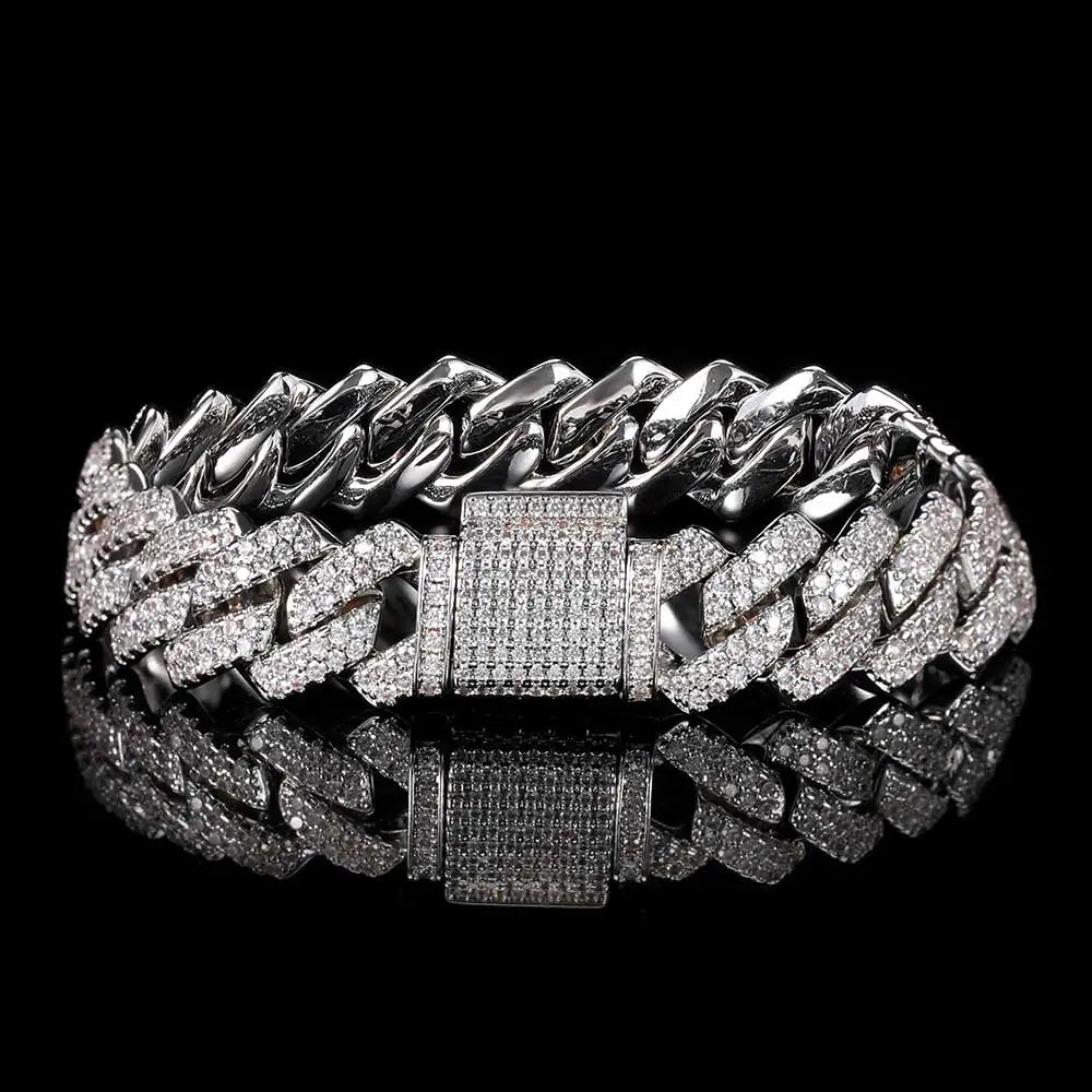 14Mm Full Diamond Cuban Bracelet for Women Silver Plated Iced Out CZ Cuban Link Bracelet Fine Jewelry