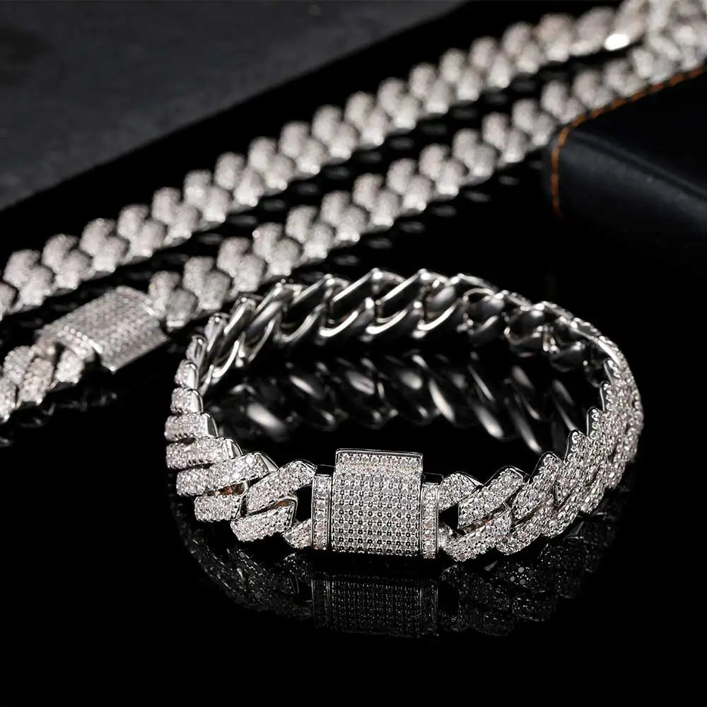 14Mm Full Diamond Cuban Bracelet for Women Silver Plated Iced Out CZ Cuban Link Bracelet Fine Jewelry