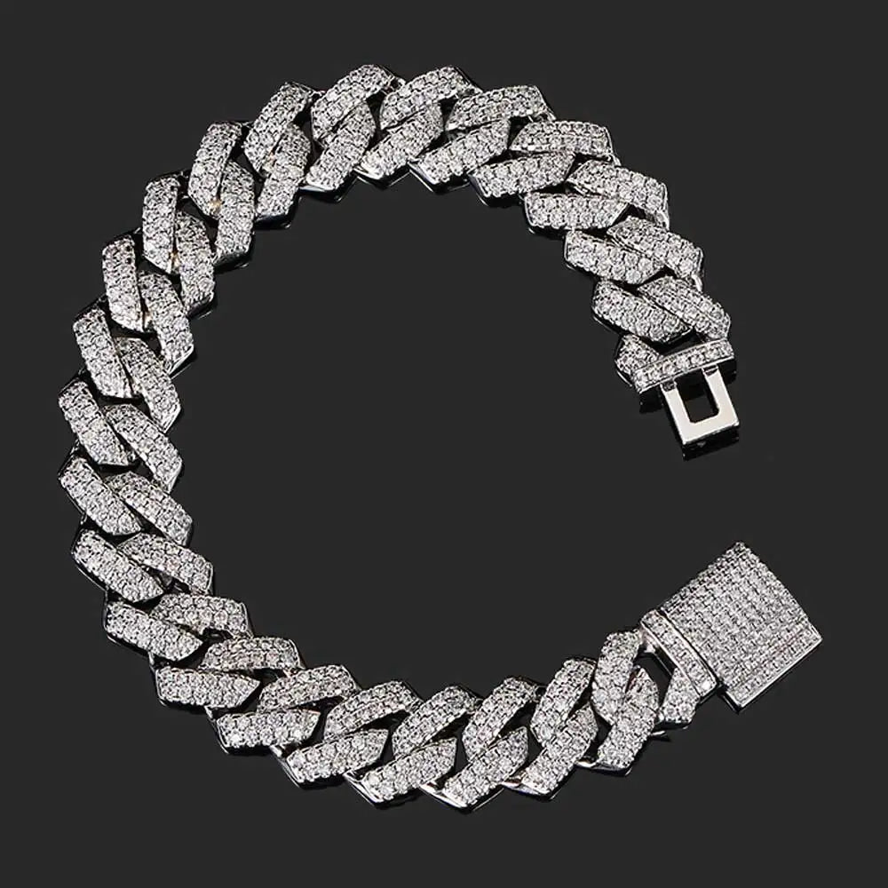 14Mm Full Diamond Cuban Bracelet for Women Silver Plated Iced Out CZ Cuban Link Bracelet Fine Jewelry