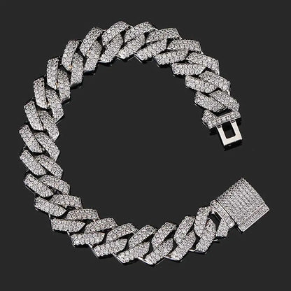 14Mm Full Diamond Cuban Bracelet for Women Silver Plated Iced Out CZ Cuban Link Bracelet Fine Jewelry