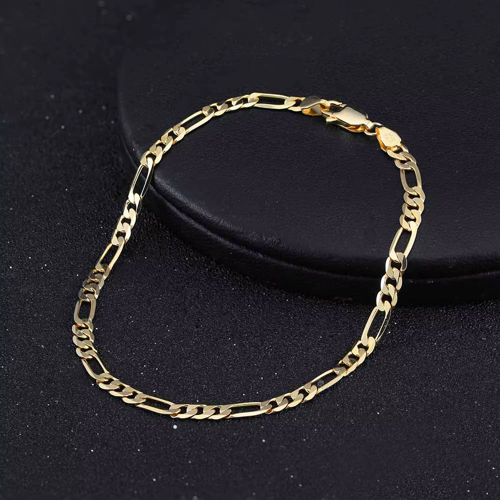 RINNTIN SB66 925 Sterling Silver Jewelry Figaro Chain Bracelet Multiple Width Chunky Bracelets Cuban Link Bracelet for Women Men