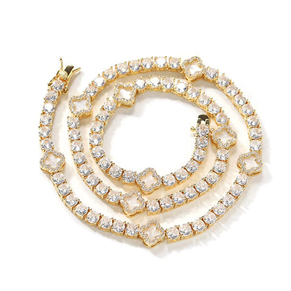 UWIN Mini Pink Clover Tennis Necklace Gold Plated 4 Leaf Clover 4Mm Iced Out Tennis Chain Necklace Fashion Jewelry