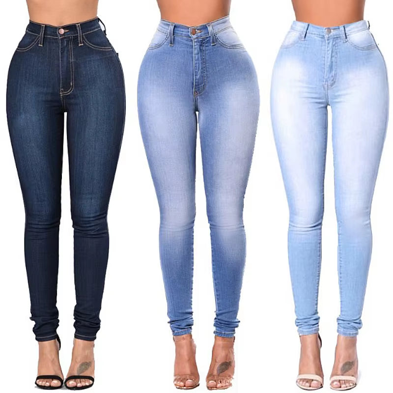 Wholesale Custom Women Elastic Stretch Jeans High Waist Solid Color Trousers Women Pencil Pants Skinny Jeans Denim Pants