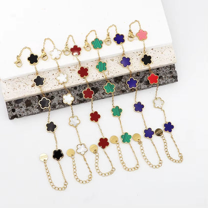 Tarnish Free Waterproof 18K Gold Plated Stainless Steel Five-Leaf Clover Shell Adjustable Women Fashion Jewelry Bracelets