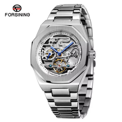 Good Quality Skeleton Style Brushed Case PVD Plating Luxury Stainless Steel Band Fully Automatic Mechanical Watch Custom Logo
