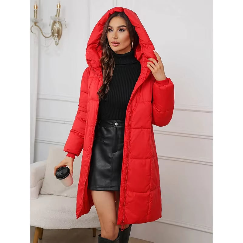 Women Winter Thicken down Cotton Jacket 2025 New Women Long Cotton Padded Jacket Women Loose Hooded Parkas Coat Women Outwear