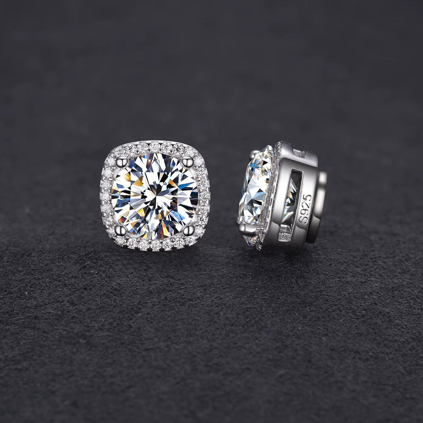 Pass Diamond Tester 5Mm 6.5Mm 8Mm Moissanite Magnetic Earrings 925 Sterling Silver Mossanite Diamond Halo Stud Earrings for Men