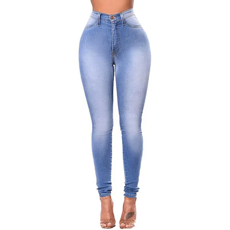 Wholesale Custom Women Elastic Stretch Jeans High Waist Solid Color Trousers Women Pencil Pants Skinny Jeans Denim Pants