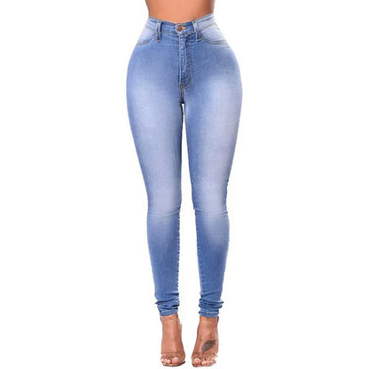 Wholesale Custom Women Elastic Stretch Jeans High Waist Solid Color Trousers Women Pencil Pants Skinny Jeans Denim Pants