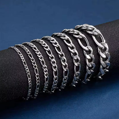 RINNTIN SB66 925 Sterling Silver Jewelry Figaro Chain Bracelet Multiple Width Chunky Bracelets Cuban Link Bracelet for Women Men