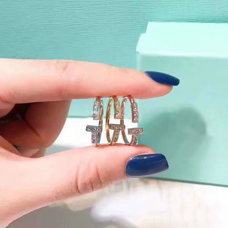 Custom Wholesale Double T Bracelet Jewelry Women Adjustable Open AAA Brass Zircon CZ Bangles 18K Gold Plated Cuff Coil Bracelets