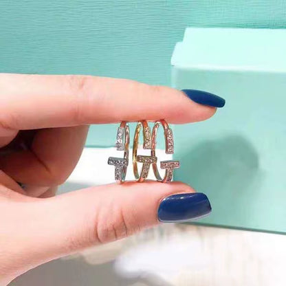 Custom Wholesale Double T Bracelet Jewelry Women Adjustable Open AAA Brass Zircon CZ Bangles 18K Gold Plated Cuff Coil Bracelets