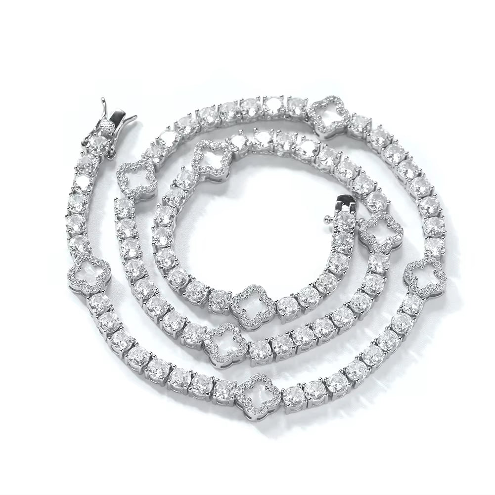 UWIN Mini Pink Clover Tennis Necklace Gold Plated 4 Leaf Clover 4Mm Iced Out Tennis Chain Necklace Fashion Jewelry