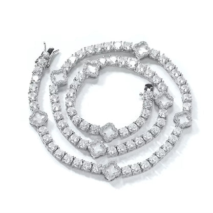 UWIN Mini Pink Clover Tennis Necklace Gold Plated 4 Leaf Clover 4Mm Iced Out Tennis Chain Necklace Fashion Jewelry