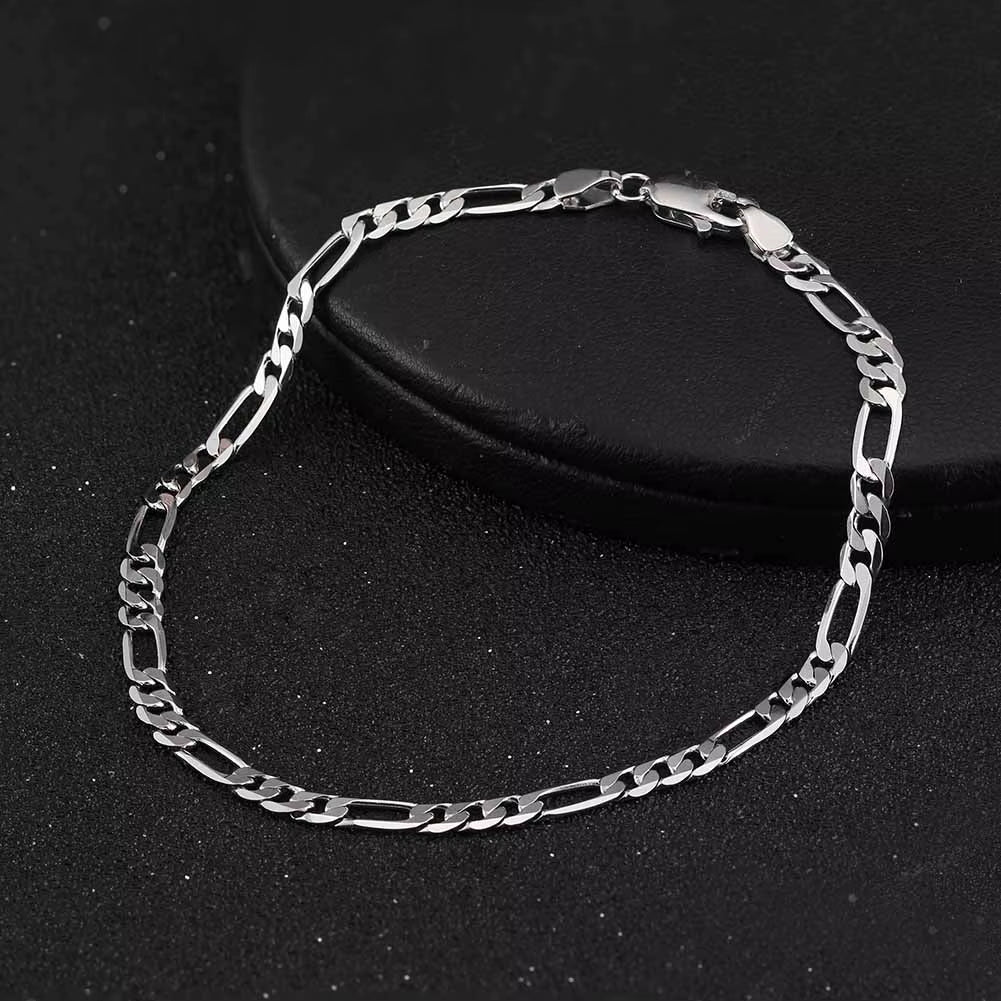 RINNTIN SB66 925 Sterling Silver Jewelry Figaro Chain Bracelet Multiple Width Chunky Bracelets Cuban Link Bracelet for Women Men