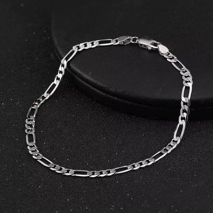 RINNTIN SB66 925 Sterling Silver Jewelry Figaro Chain Bracelet Multiple Width Chunky Bracelets Cuban Link Bracelet for Women Men